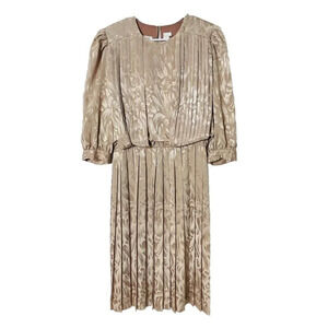 Vintage In The Mood Dress Sz 12 Pleated Blouson Retro Champagne Classic Pullover